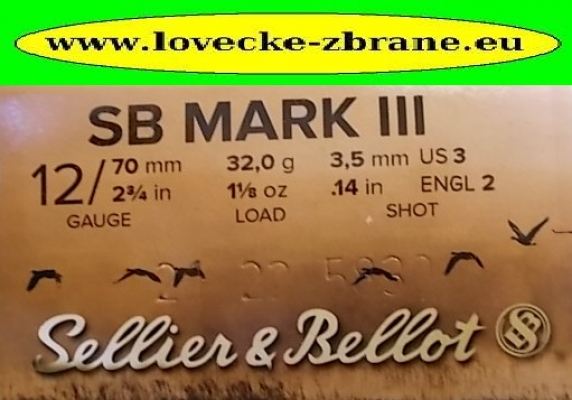 Obrázek pro Náboj 12/70/3,5mm- SB Mark III 32 gramů broků Sellier & Bellot