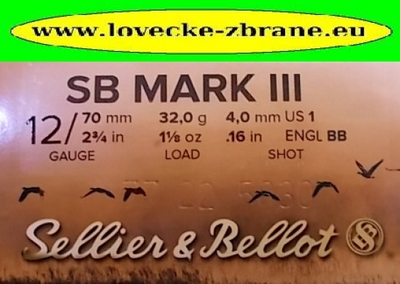 Obrázek pro Náboj 12/70/4mm- SB Mark III 32 gramů broků Sellier & Bellot